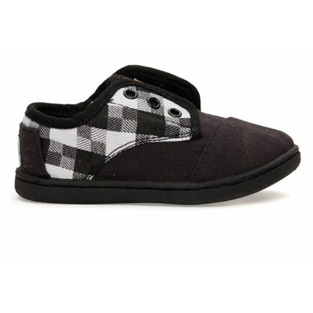 TOM'S PASEO BLACK GREY CHECKERED CANVAS SIZE TINY 7, 7T NEW